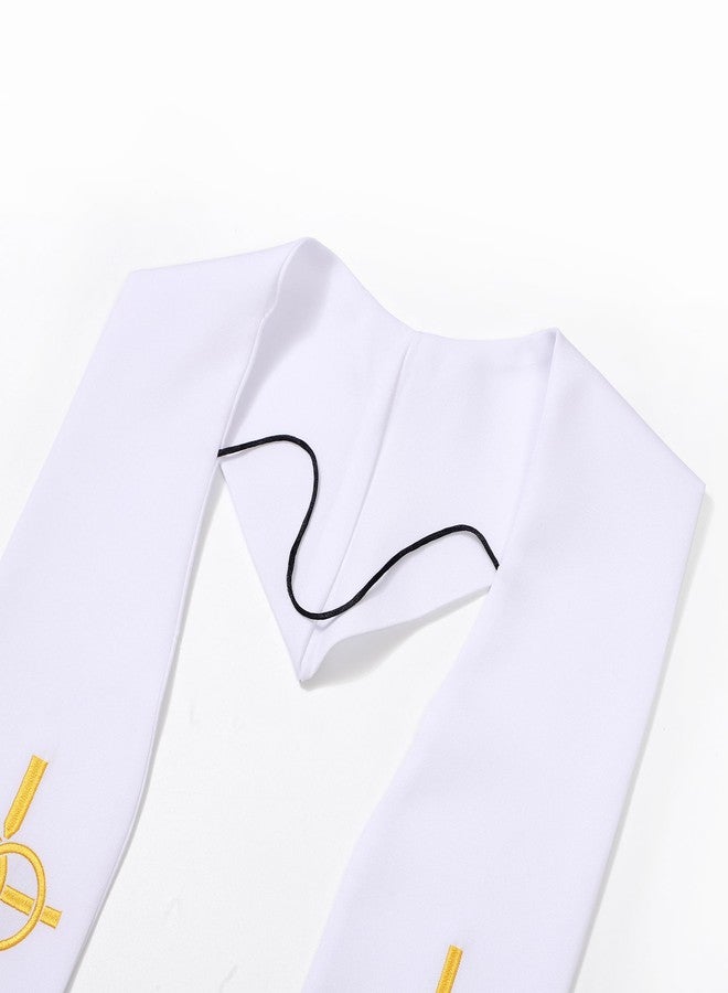 D DODOU Adult Embroidery Clergy Cross Stole for Church Traditional Wedding Pastor Stole (White 1) - Image 3
